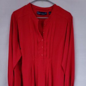 Susan Graver Style Women's Plus Size 1X Red 1/2 Button Top Long Sleeve Blouse